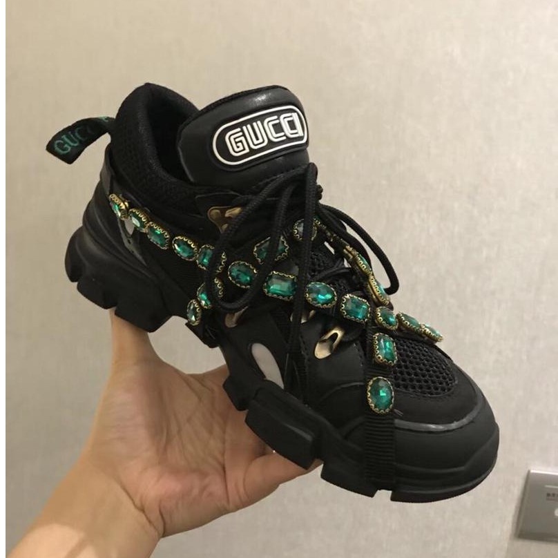 COD】Gucci Flashtrek sneaker with removable crystals Black Sneakers Shoes  For Women & men | Shopee Philippines