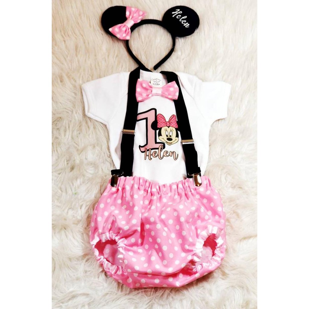 Minnie mouse set,suspenders ,birthday outfit, cake smash outfit ,Disney  inspired,pink outfit,minnie | Shopee Philippines