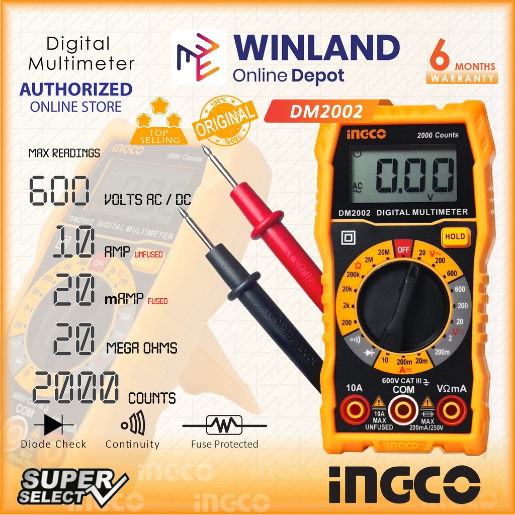 Ingco Original LCD Digital Multi Tester Multimeter Electrical Tester Multitester DM2002 *Winland