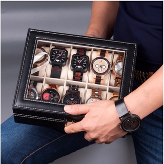 10 Grid Slots Watch Box Storage Organizer Case PVC Leather Display Jewelry Watch Case Organizer