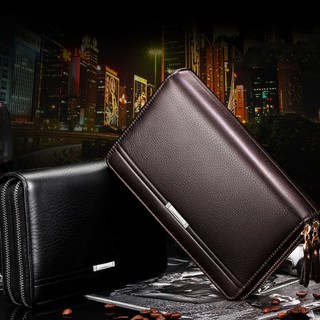 TMR Men Clutch Bag Long Purse Leather Wallet Lichee Handbag