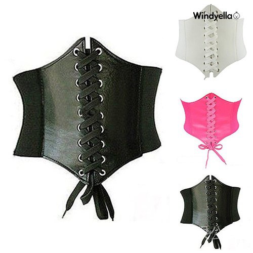 windyella Sexy Vintage Faux Leather Wide Lace Up Waist Belt Shapewear