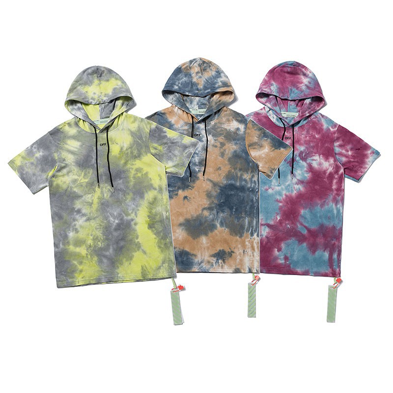 tie dye short sleeve hoodie