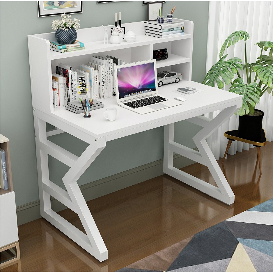 Writing Desk Steel Wood Office Bedroom Desk with Bookshelf Simple Home