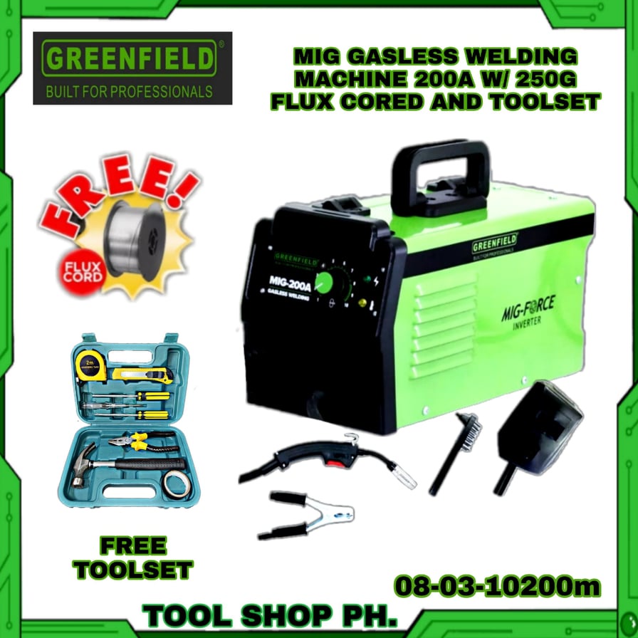 GREENFIELD 200Amp MIG Gasless Welding Machine 080310200M Free Tools
