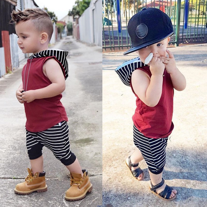 Baby Toddler Boy Elephant Tops T-shirt Stripe Long Pants Kids Set Outfits 1-4T