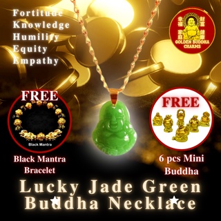 Jade Buddha Bracelet Stainless Steel Gold Chain with Black Mantra &Lucky Buddha Figurine