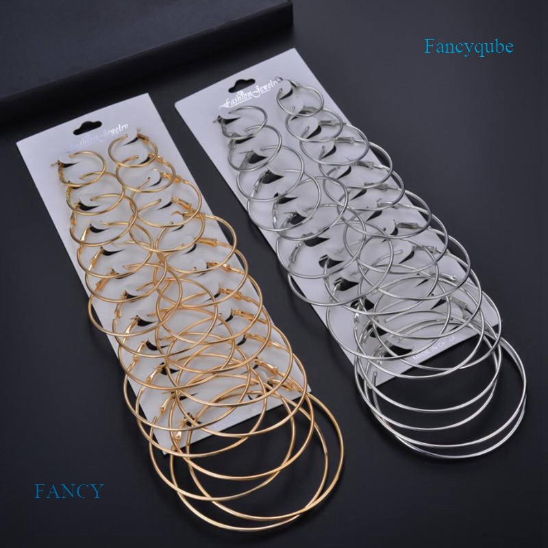 FANCY 12 Pairs Gold Hoop Earrings Set Big Circle Earring Jewelry Earrings For Women Girls