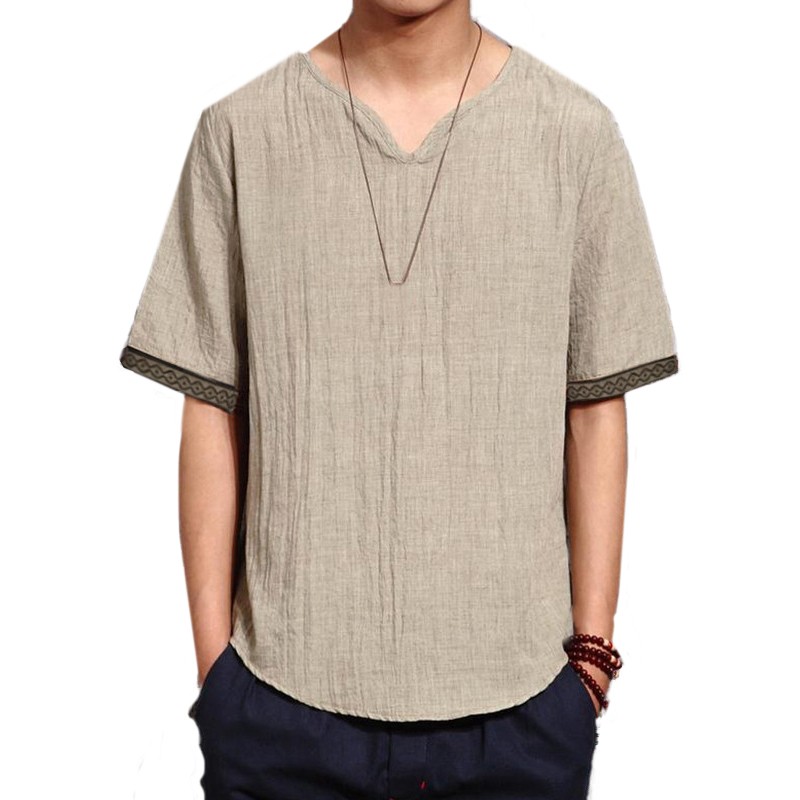 Download Mens Loose V-neck Tee Tops Thin Casual Vintage T-Shirts_MR ...