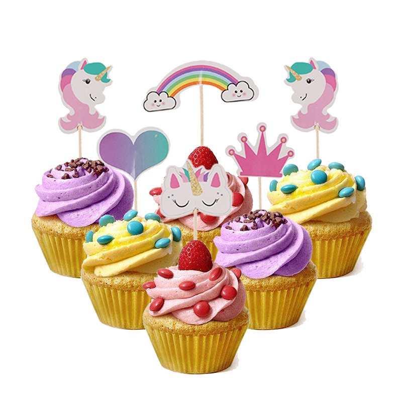 Pack of 24 Unicorn Rainbow Cake Toppers Cupcake Toppers Kids Showers