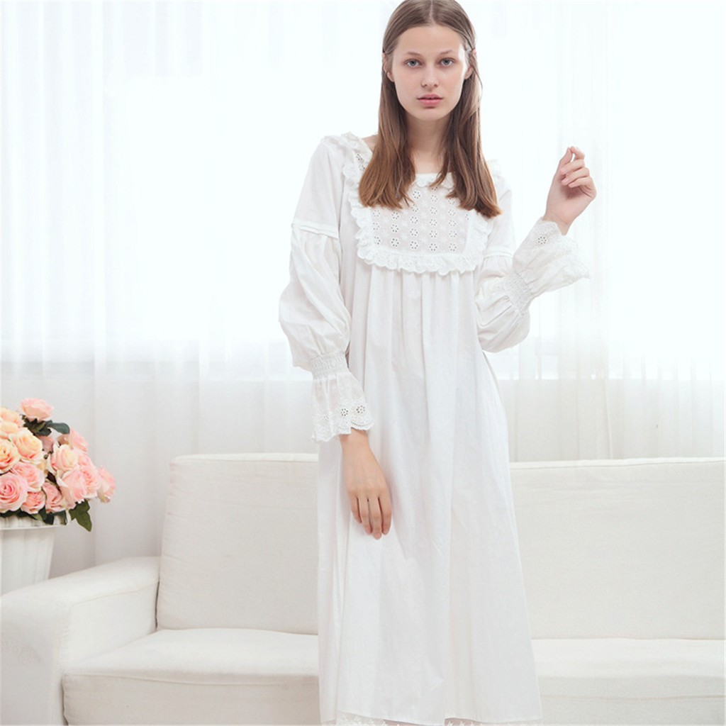 white cotton nightdress long sleeve