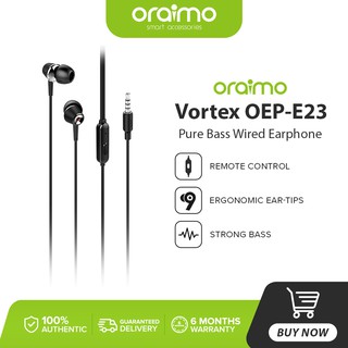 Oraimo Vortex OEP-E23 Pure Bass Wired Earphone 1.2M I In-line Mic for Calls [NEW] | Shopee 