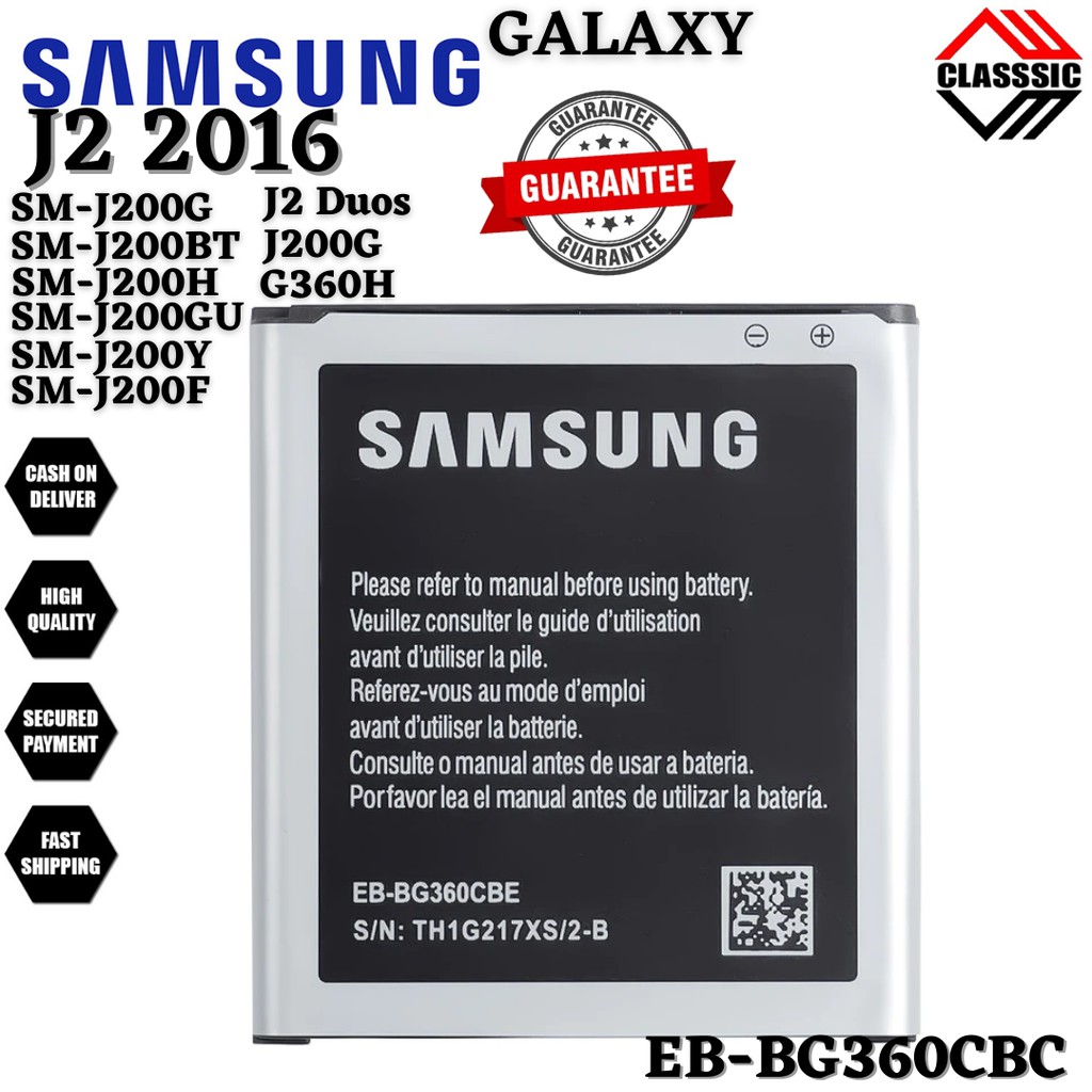 Original Samsung Galaxy J2 16 Sm J210f Sm J210g Sm J210h Sm J210gu Battery Model Eb Bg360cbc 366