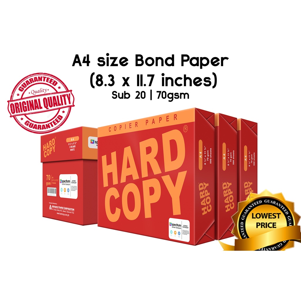 1 BOX Hard Copy | Bond Paper | A3 | Short | Long | A4 | Sub 20 | 70 gsm ...