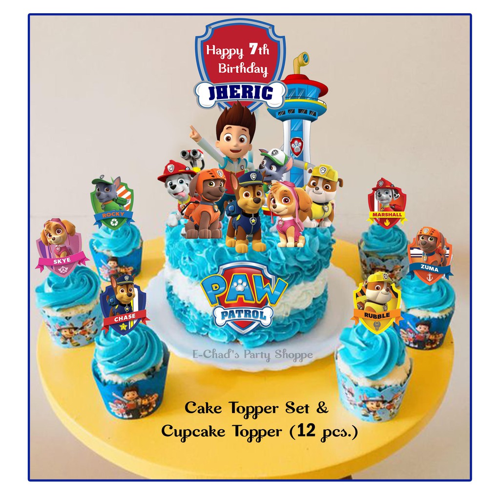 Paw Patrol Cake & Cupcake Topper Set Customized Name) | Shopee Philippines