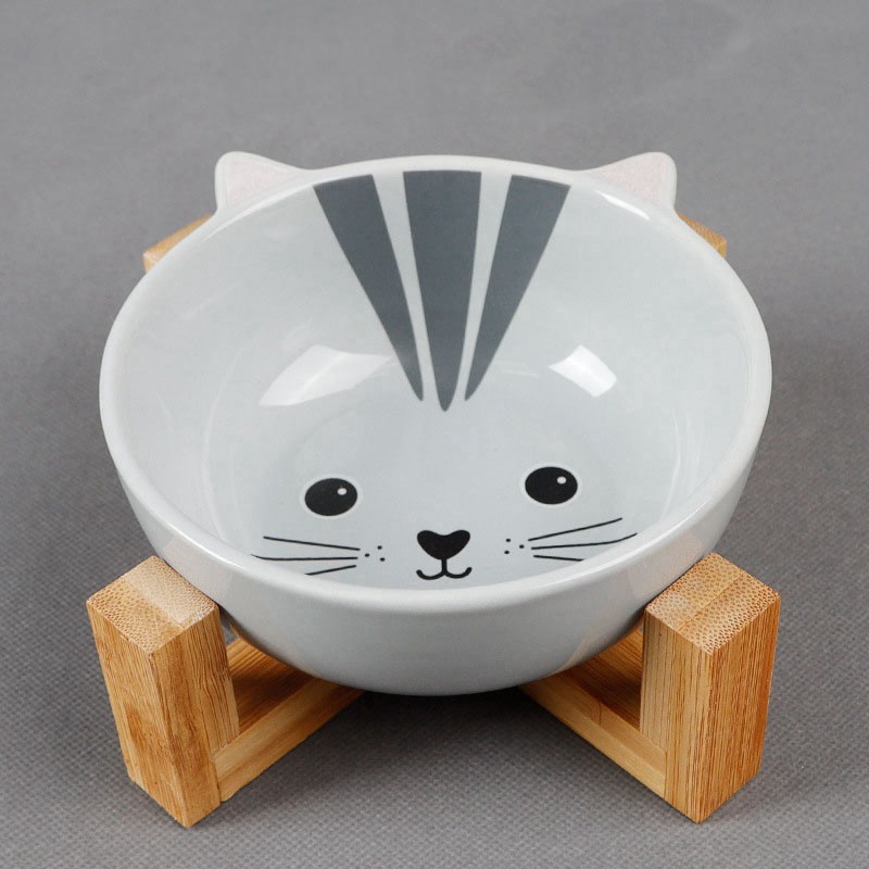 wooden cat bowl stand