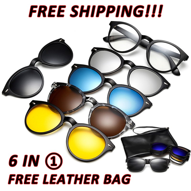6 In 1 Glasses Clip On Polarized Lens Sunglasses Shopee