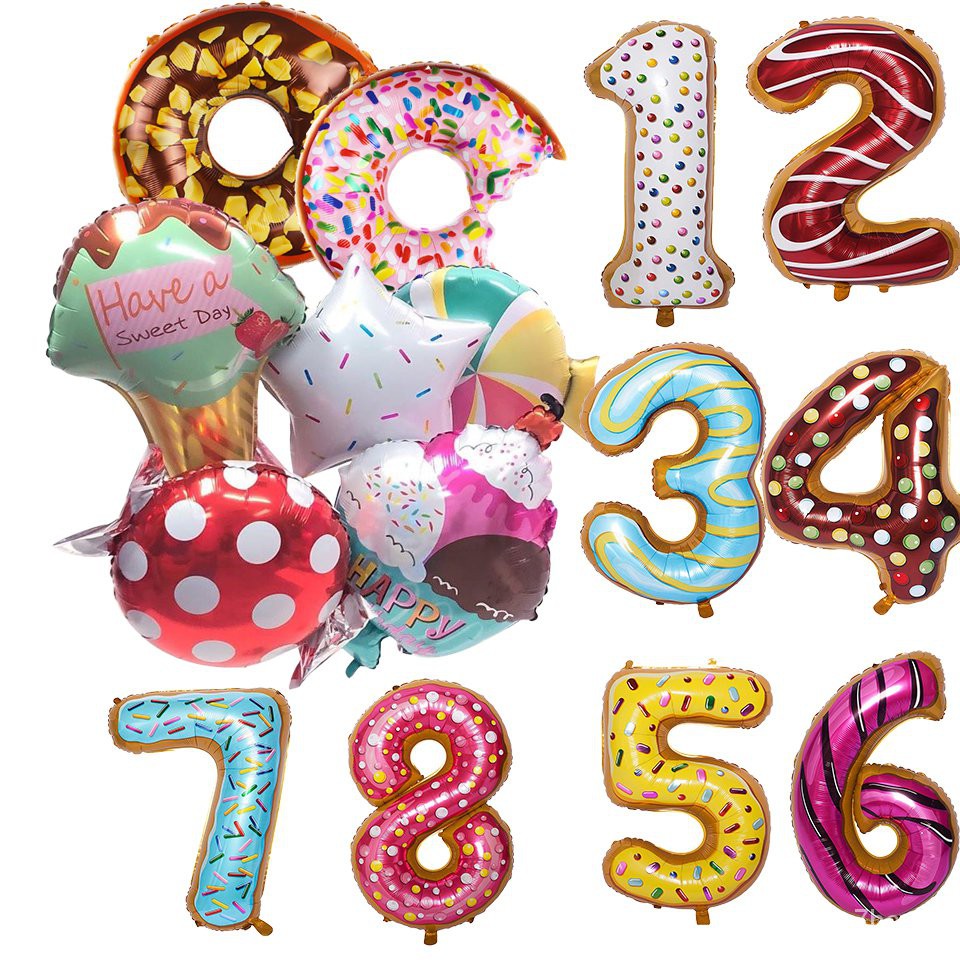 1Set 36inch Big Donut Digital Balloons Candy Ice Cream Ball Baby Shower