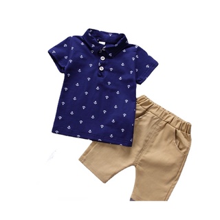 baby boy kids clothes set  babies Baby Boy Polo Shirt Shorts Set Kid Clothes Short Sleeve Sailor Anchor Print Navy Blue T-shirt Short Pants 2 Piece Ootd 0-3 Years Old Kids Casual W #3