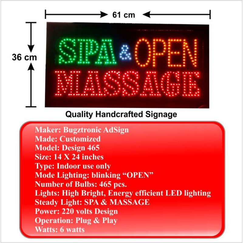 Flashing Oval Electronic Light Up Sign for Massage Parlors LED Open Massage Sign for Business Displays Spas 15H x 27W x 1D 
