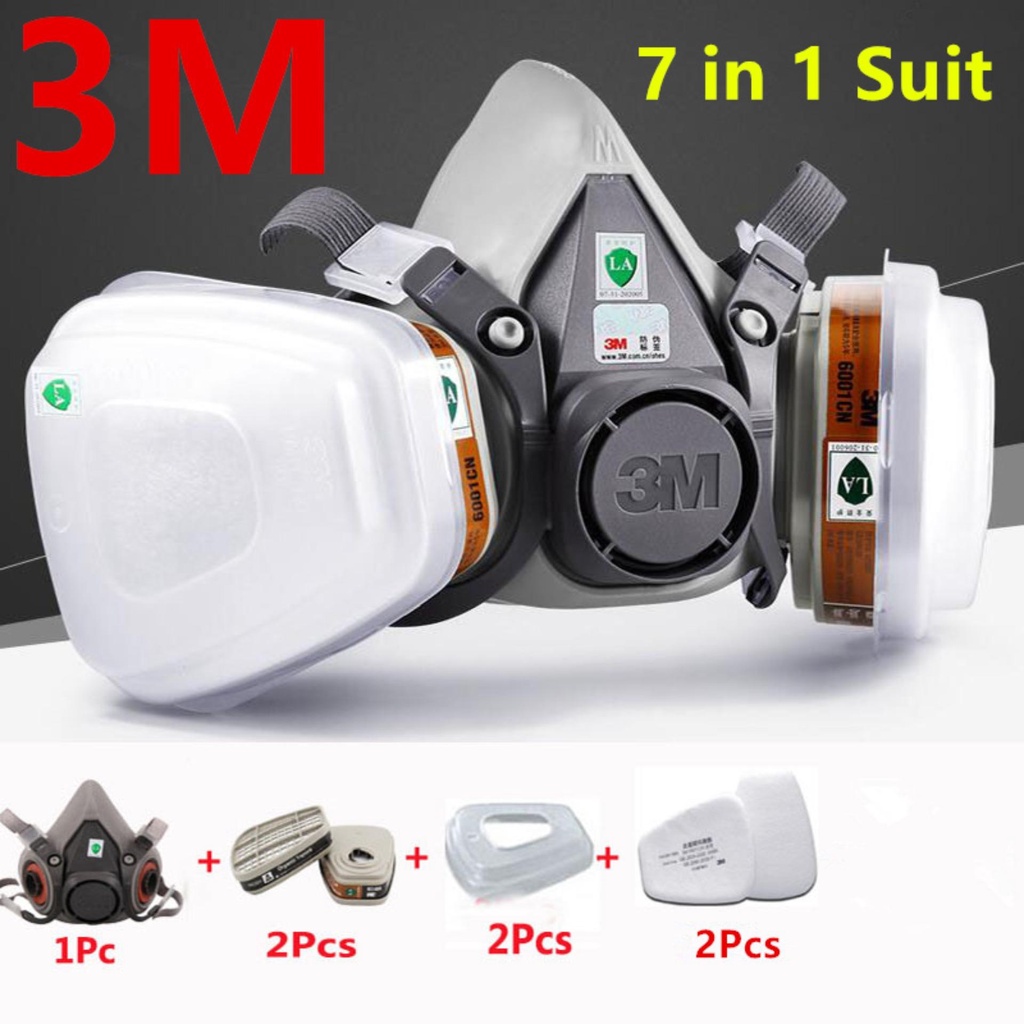 3M 6200 Half Face Painting Spraying Respirator Gas Mask 7 In 1 Suit ...