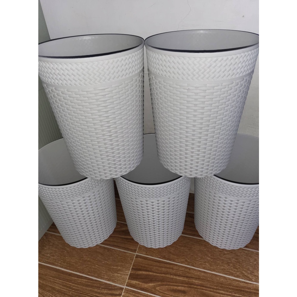 set of 5pcs. XL tall white rattan design pots for plants 9.5x12 inches