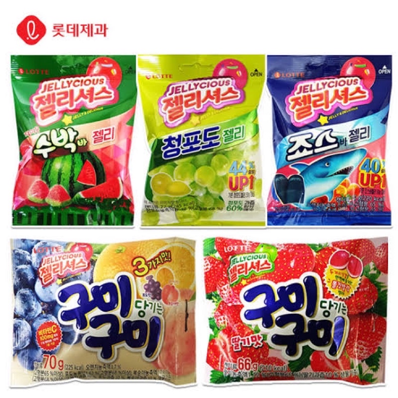 Lotte Jellycious Jaws Bar Shark Jelly 70g Watermelon Bar Jelly 56g ...