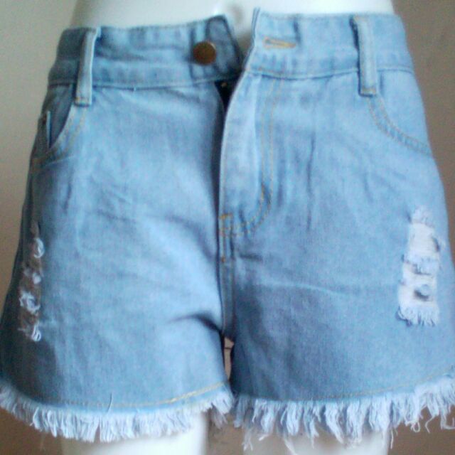 light blue ripped denim shorts