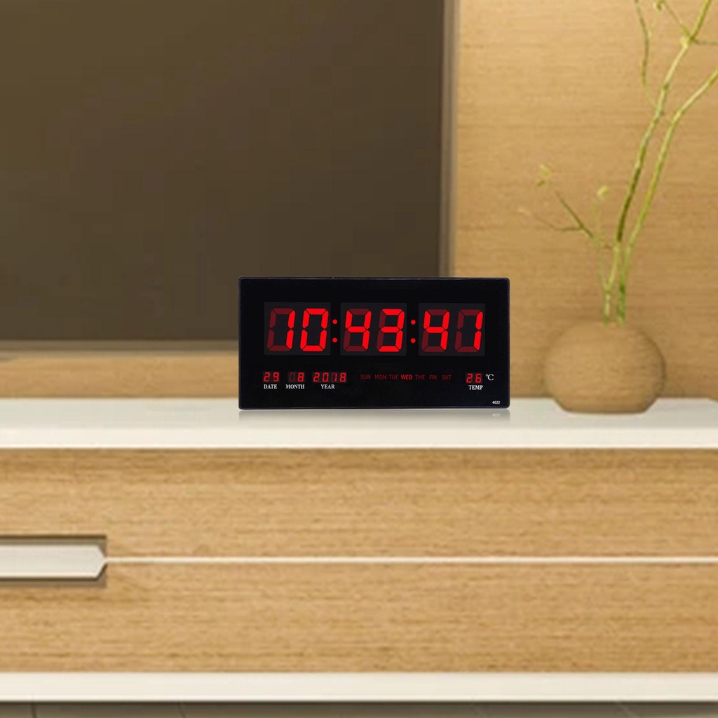 Luminous Digital Wall Clock W/ Calendar Temperature LED Display Living Room