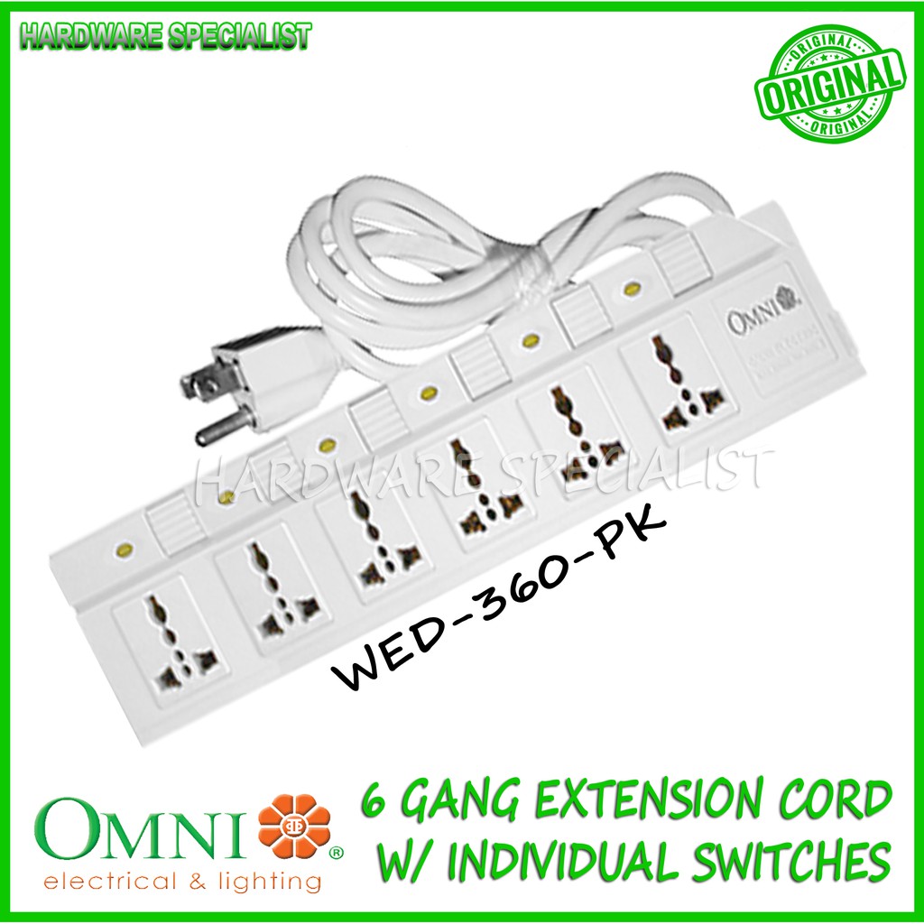 Omni Extension Cord Set W Individual Switches 6 Gang Wed 360 Pk Original Authentic Shopee Philippines