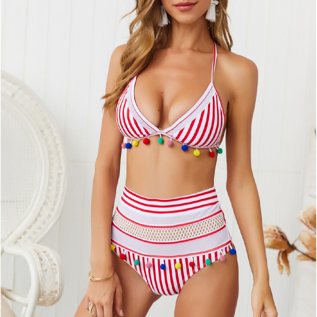 striped high waisted swimsuit