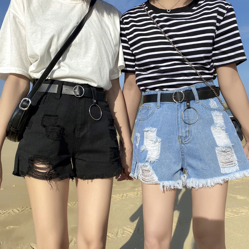 womens high waisted black denim shorts