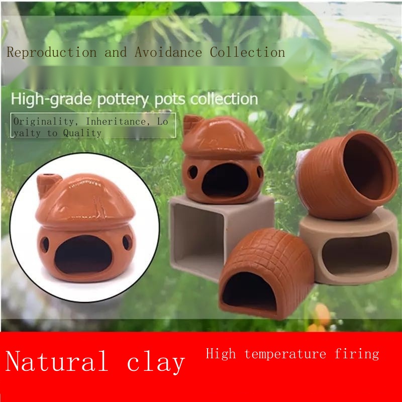 In stock┅Fish tank landscaping mini parrot breeding clay pot shrimp to avoid house peacock cichlids #5