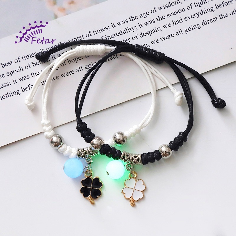 2Pcs Luminous Couple Bracelet Magnetic Friendship Trio Bracelet Creative Adjustable Charm Bracelet Jewelry for Lover Couple Magnetic Attract Braided Bracelet FETAR