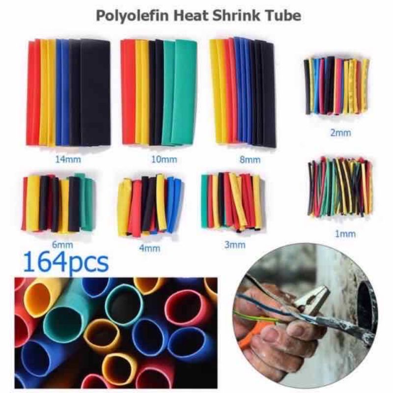164pcs Set Polyolefin Shrinking Assorted Heat Shrink Tube Wire Cable Insulated Sleeving