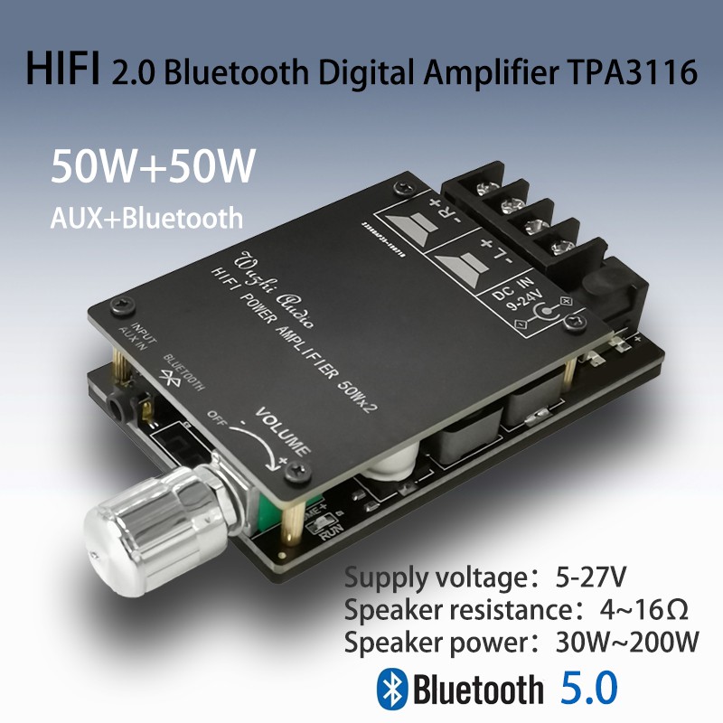ZK-502H HIFI 2.0 Stereo Bluetooth Digital Power Amplifier Module TPA3116 50wx2 