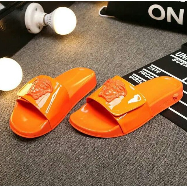 orange versace slides
