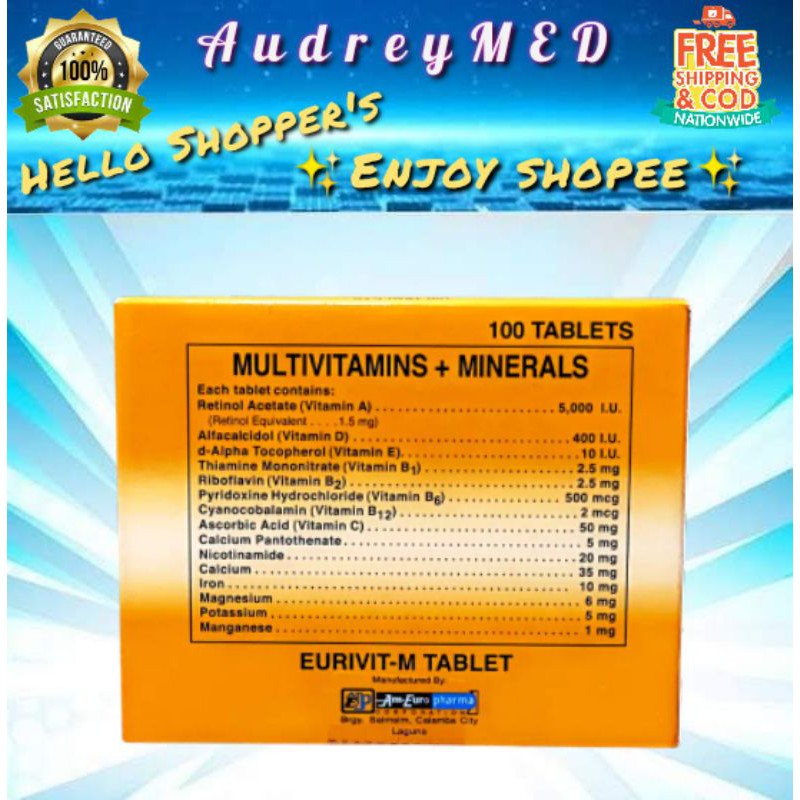 EURIVITM TABLET (multivitamins + minerals) 100Tablets / 20Tablets