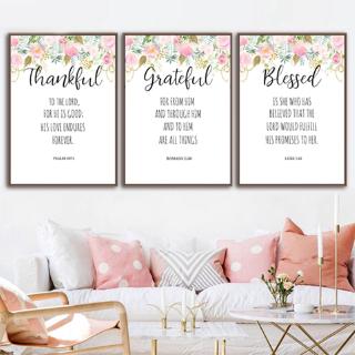 Bible Verses Prints Christian Wall Art colorful Posters Flowers Blessed Quotes Canvas Painting Pictures Home Room Decor No Framed