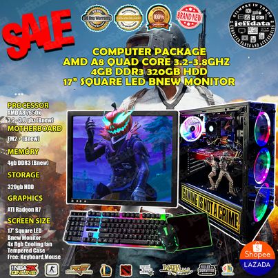 Computer Set Gaming Amd A8 7650k Quadcore 4gb Ddr3 3gb Hdd 17sq Led Bnew Monitor Tempered Case Shopee Philippines