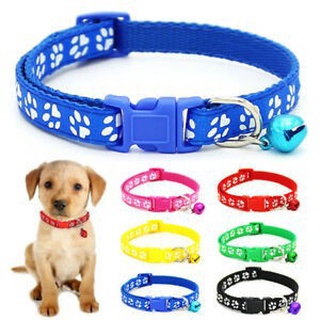 【Ready Stock】▬✤PET PUPPY DOGS ADJUSTABLE COLLAR WITH BELLS PAW PRINTED DESIGN NYLON CAT KITTEN COLLA