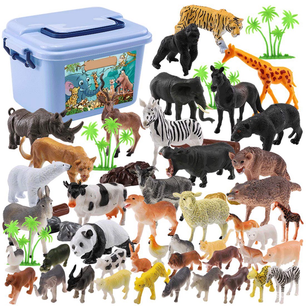58PCS/Set Mini Jungle Animals Toys Set Animal Figures,World Zoo, Forest Toy  for Children with Strong | Shopee Philippines