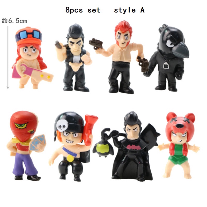 Toys Games 8pcs Brawl Stars Action Figure Toy Crow Shelly Leon Mortis Pvc Doll Cake Topper Com