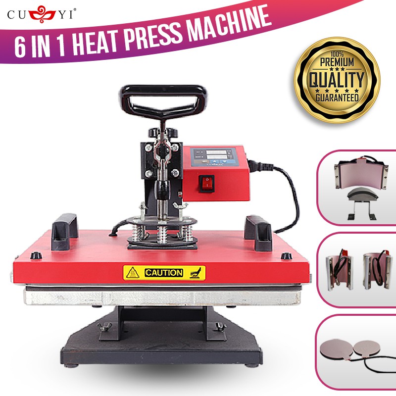 CUYI 6in1 Combo Heat Press Machine (flatbed / cap press / plate press / mug press in 1 machine