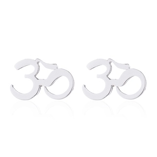 Personality Stainless Steel Om Aum Symbol Stud Earrings Prayer Wish 3q-letter Jewelry #7
