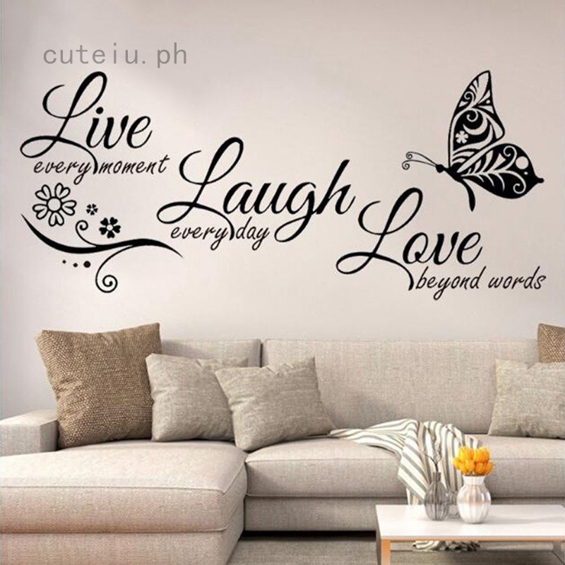 Live Laugh Love Butterfly Flower Wall Art Sticker Modern Wall Decals Quotes Stickers Wall Stickers