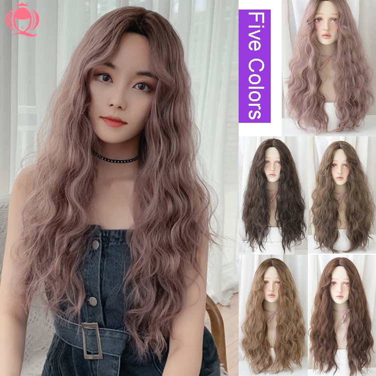 Seven Queen] C8257 New wig female long curly hair wool roll center point no  bangs corn perm full headgear | Shopee Philippines