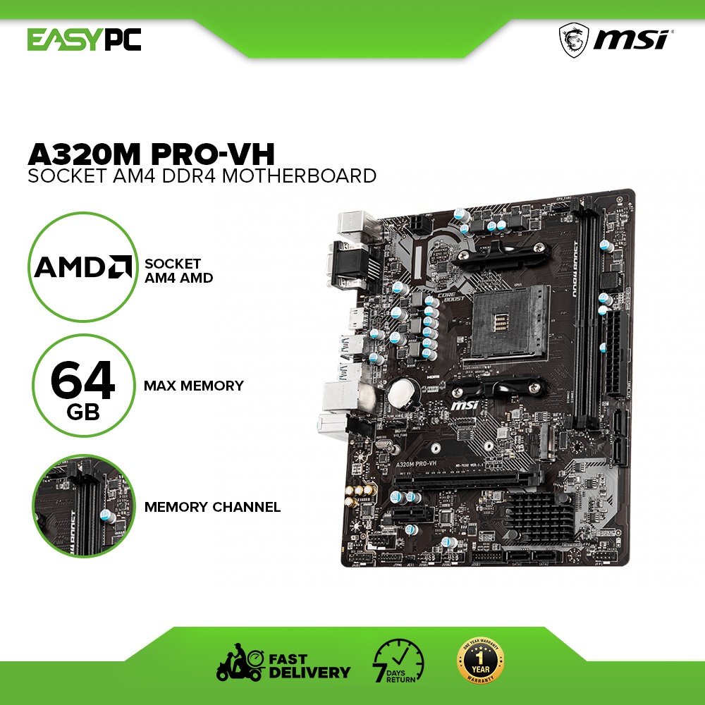 Msi A320M Pro-VH Socket Am4 Ddr4 Motherboard, Brand New motherboard ...