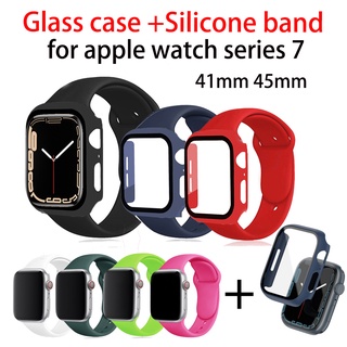 case+strap for apple watch 7 41mm 45mm glass cover with sport nylon ...