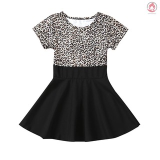 Bearbaby Girls Summer Dress Leopard Printing With Black Pleated Skirt Cotton Short Sleeve Dresses One Piece Design Skater Dress Shopee Philippines